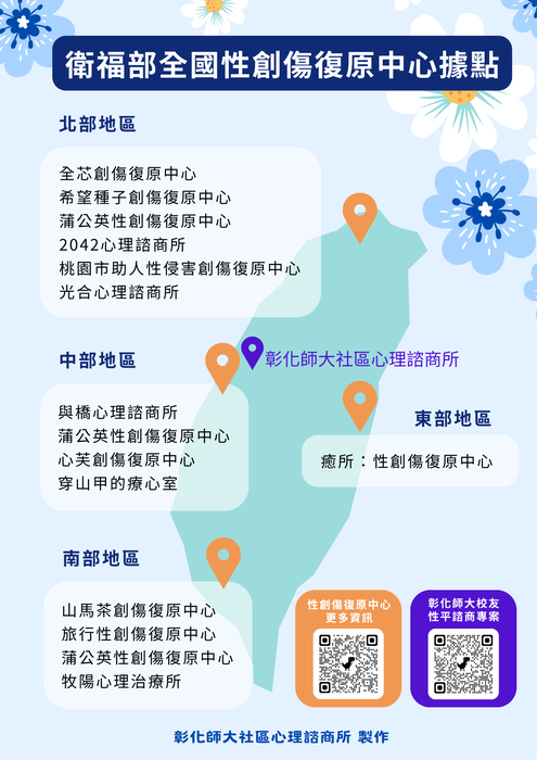 全國性創傷復原中心據點及預約資訊圖片